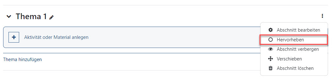 Screenshot zur Funktion "Abschnitt hervorheben" 